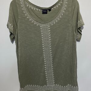 Rafaella Women's Green Embroidered Round Neck Short Sleeve Blouse Medium